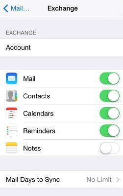 where is the 365 email setting icon on the iphone