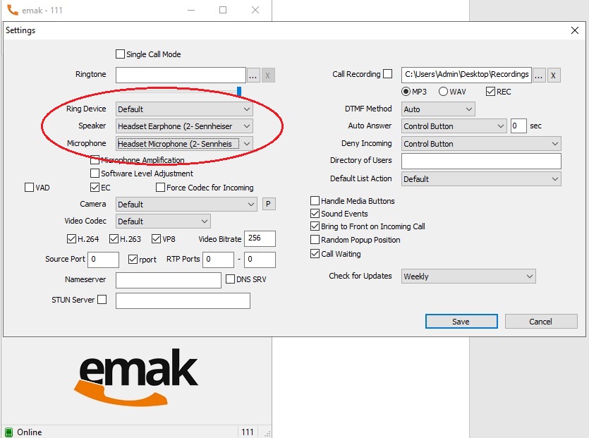How to setup a Headset on EMAK's Softphone 34